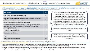 Reasons for satisfaction with landlord's neighbourhood contribution